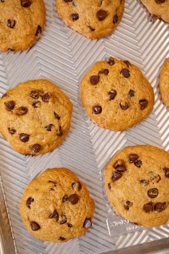 Sweet Potato Chocolate Chip Cookies on baking sheet