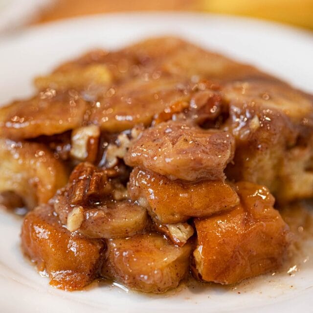 Bananas Foster French Toast Bake with sauce