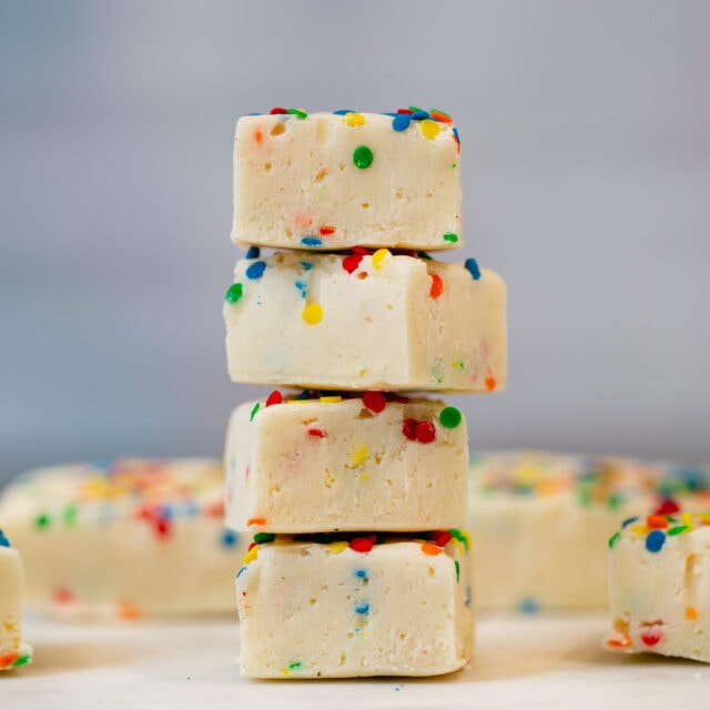 Stack of Birthday Cake Fudge with sprinkles