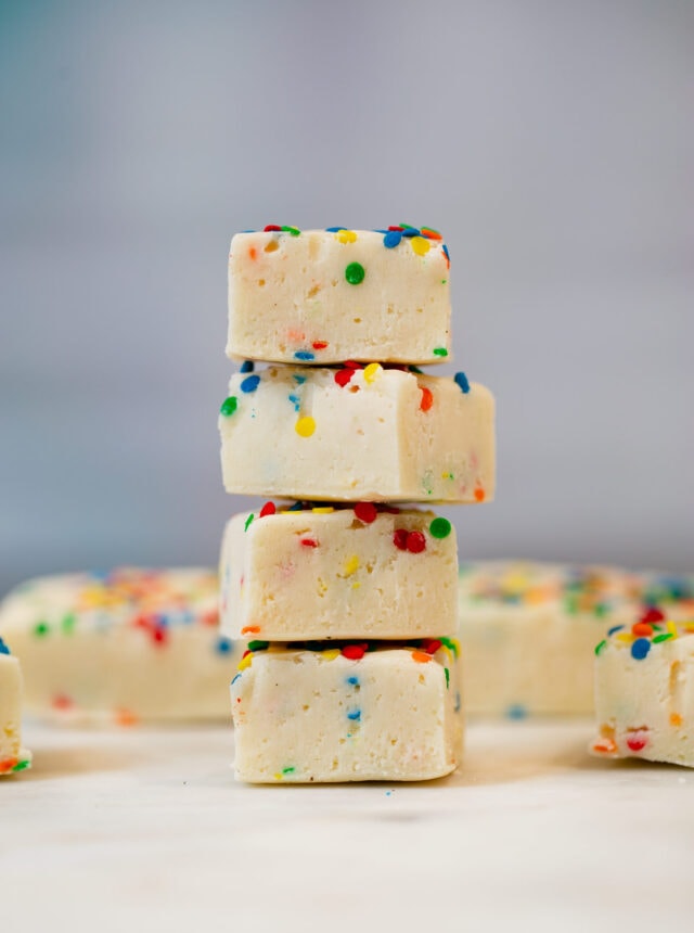 Stack of Birthday Cake Fudge with sprinkles
