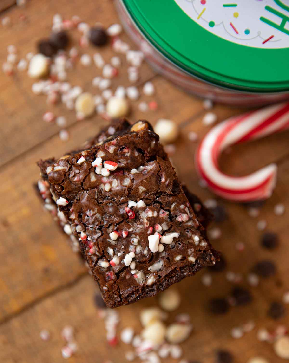 Candy Cane Brownie slice, top down
