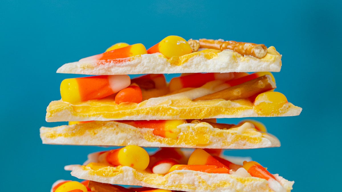 Small stack of Candy Corn Bark