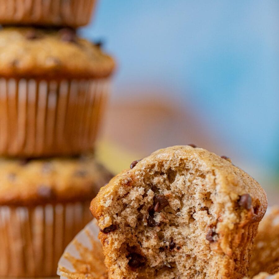 Chocolate Chip Banana Muffin with bite taken