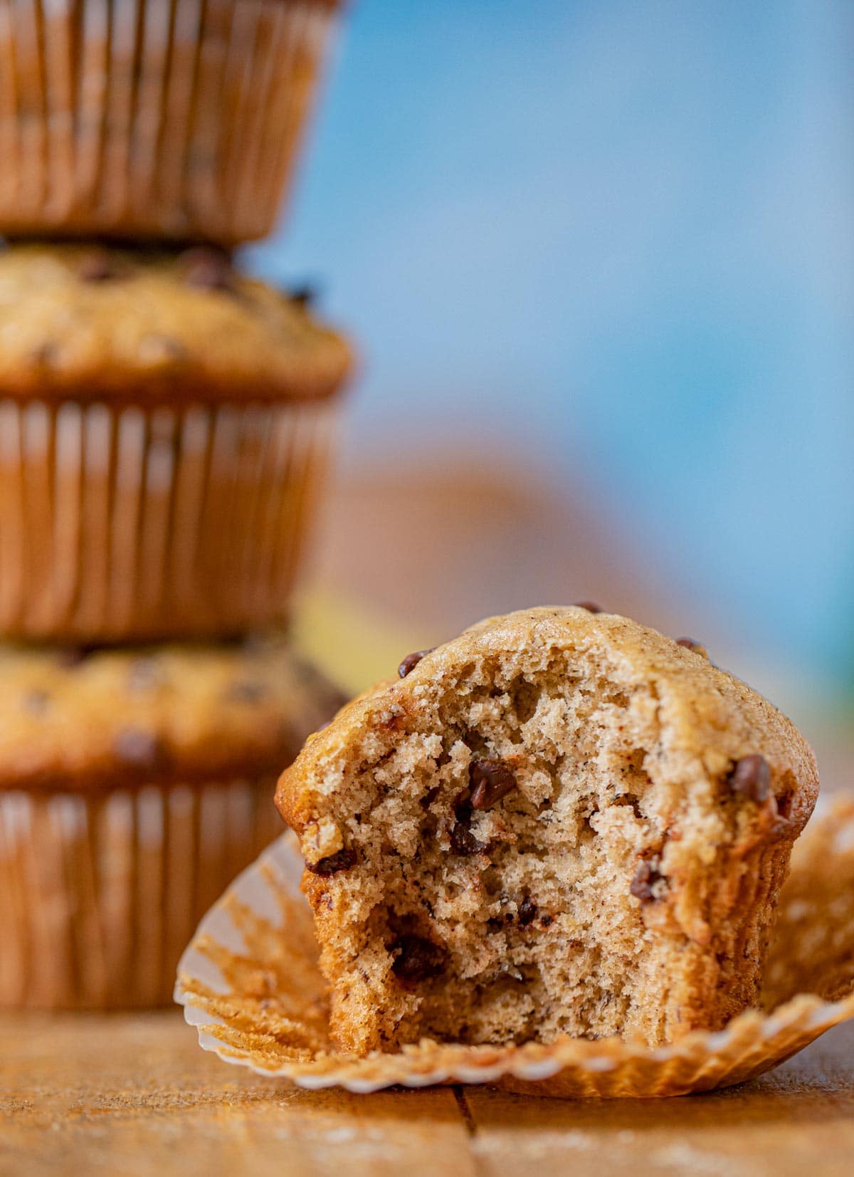 Chocolate Chip Banana Muffin with bite taken