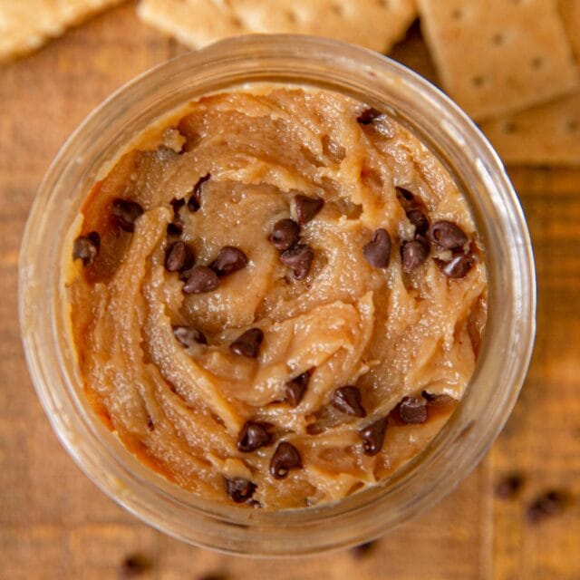 square crop of Chocolate Chip Cookie Butter in glass jar