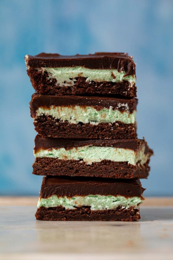 Chocolate Mint Brownies in stack