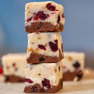 Chocolate Vanilla Fruit and Nut Fudge pieces in stack