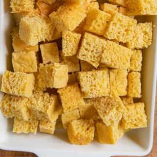 Cornbread cut into cubes
