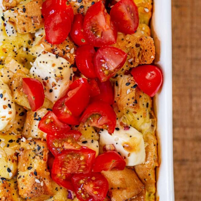Top down of Everything Bagel Casserole