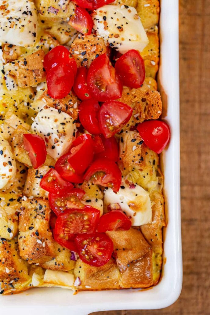 Top down of Everything Bagel Casserole 