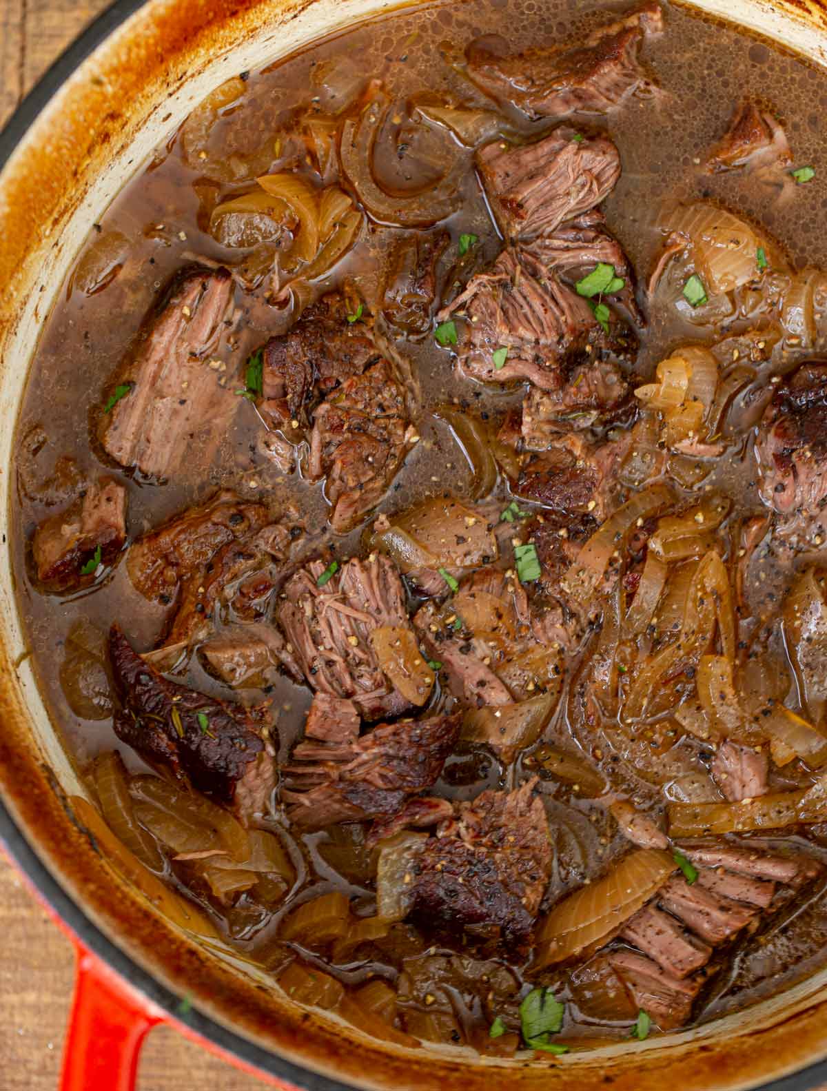 French Onion Pot Roast after shredding