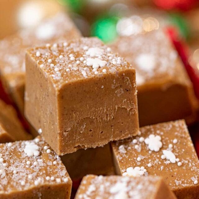 Close up of Fudge bites in decorative box