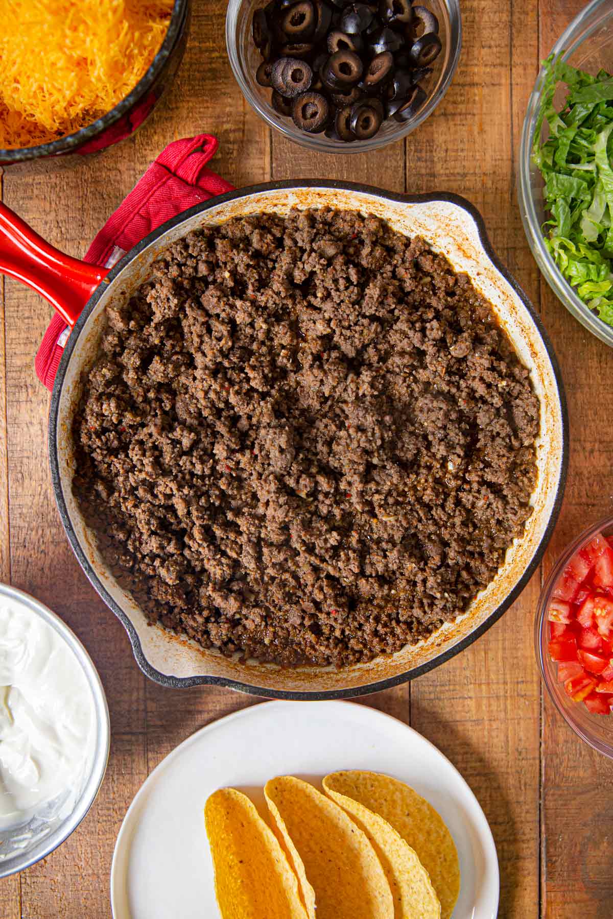 Ground Beef Tacos ground beef and ingredients