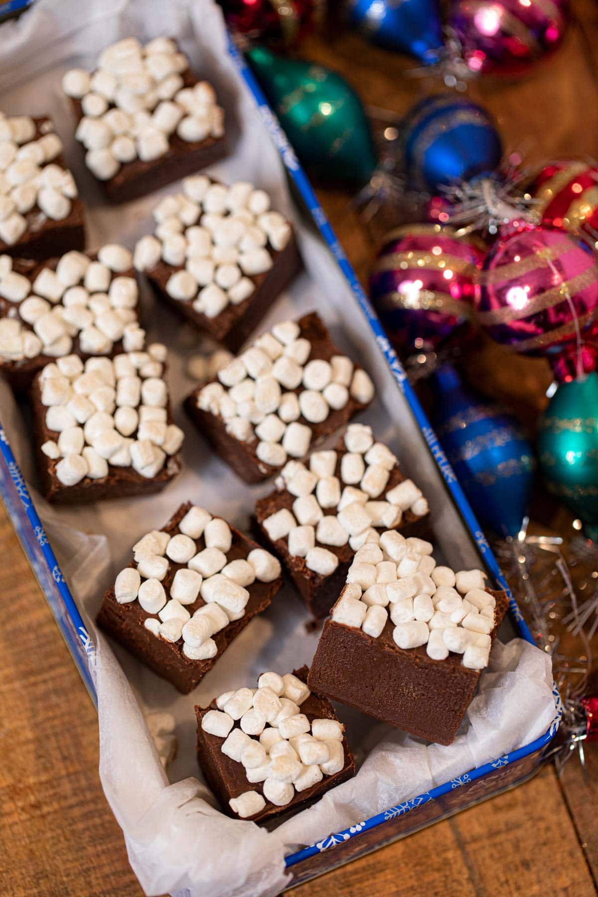 top down photo ofHot Chocolate Fudge with cereal marshmallows