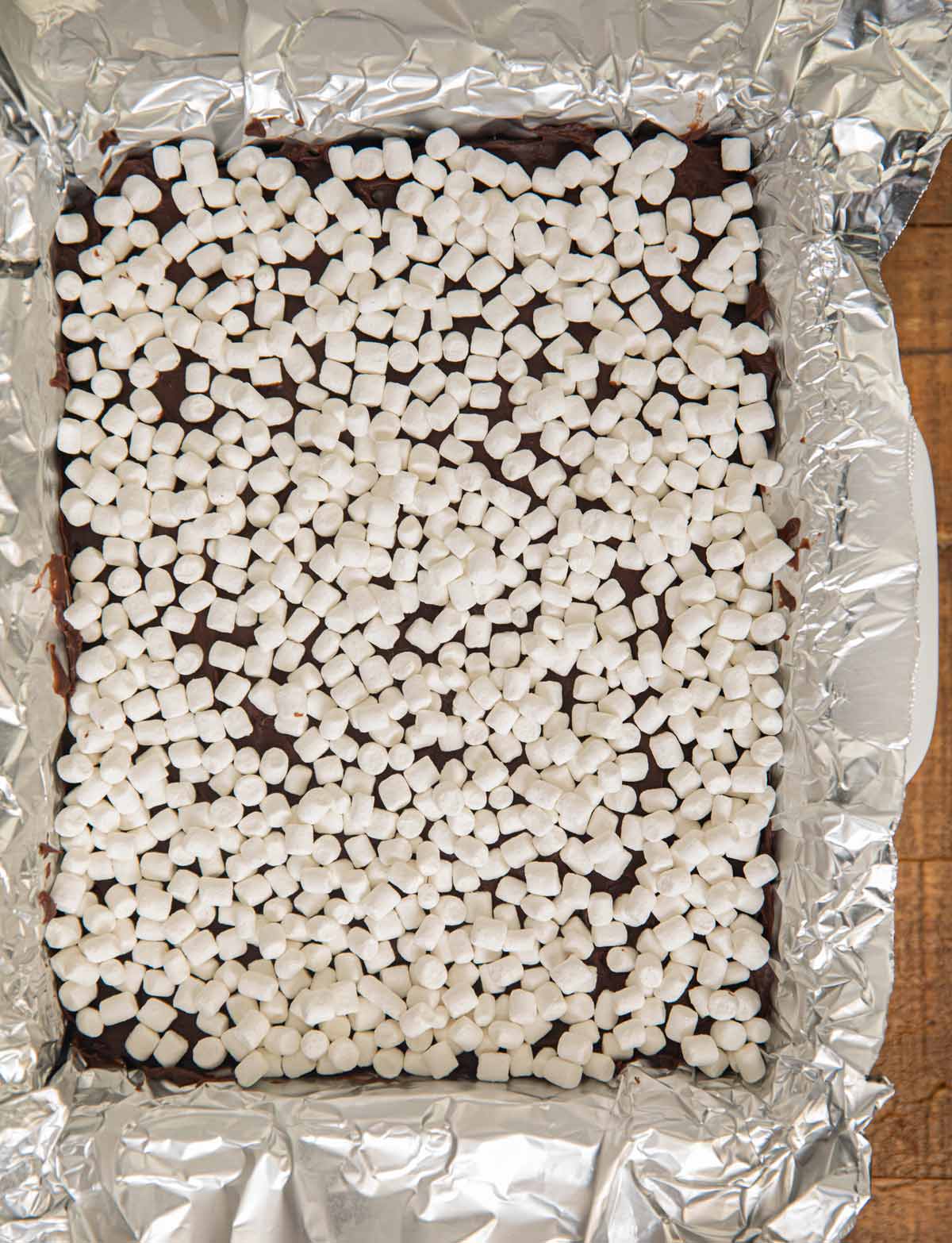 Hot Chocolate Fudge in baking pan with foil