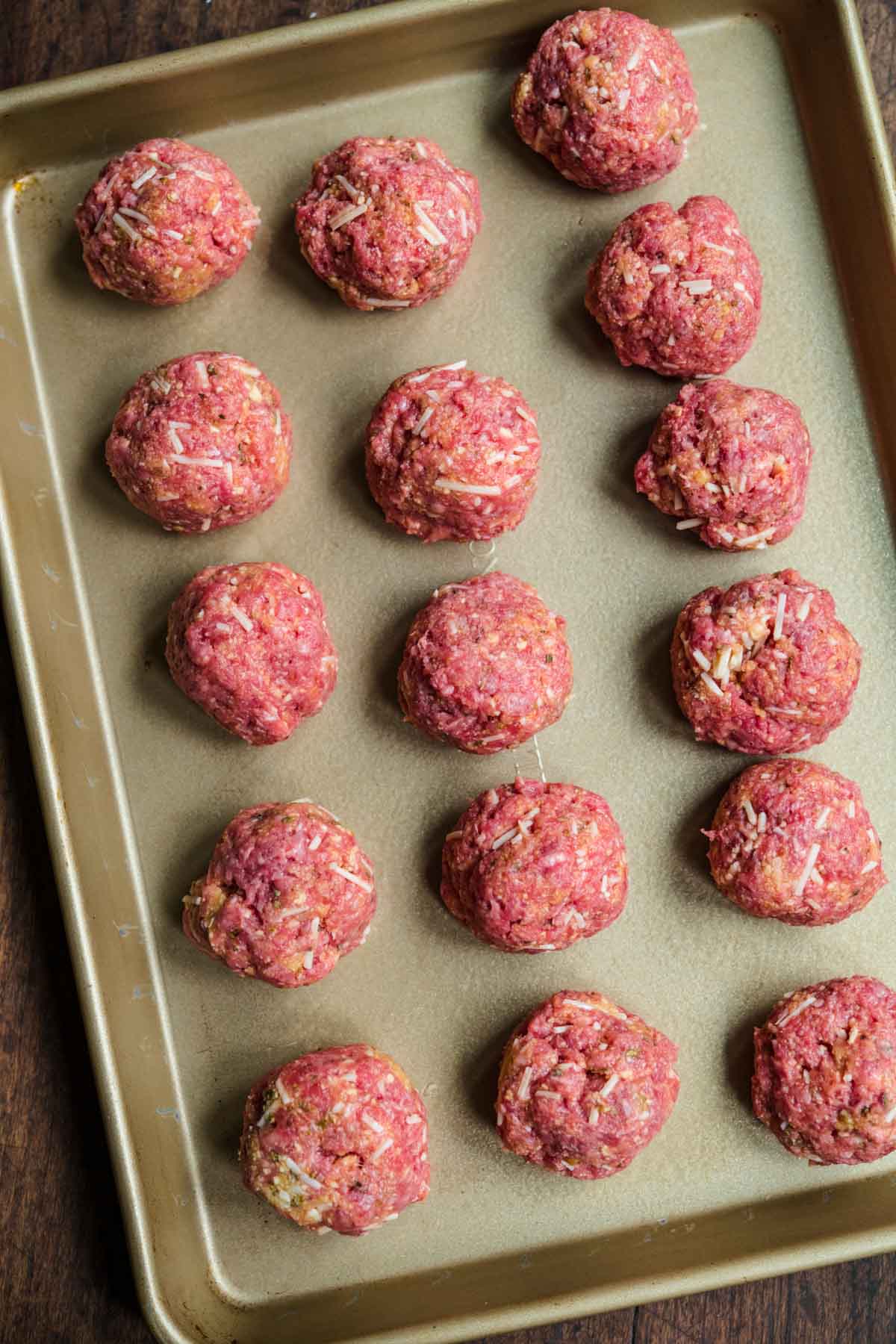 Italian Wedding Soup meatballs on baking tray