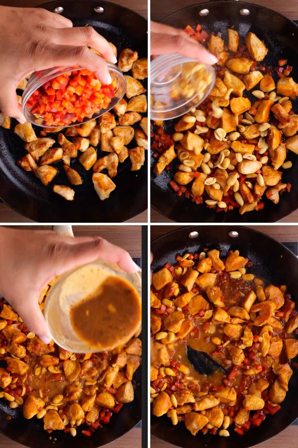 Kung Pao Chicken Collage of cooking steps