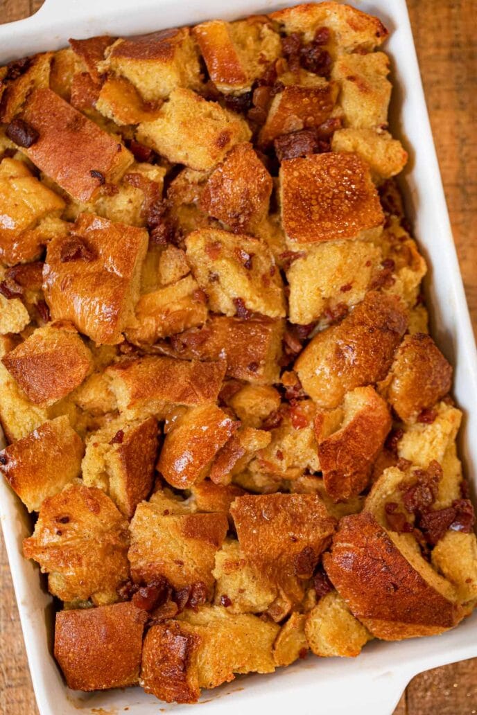 Maple Bacon French Toast Casserole in baking pan