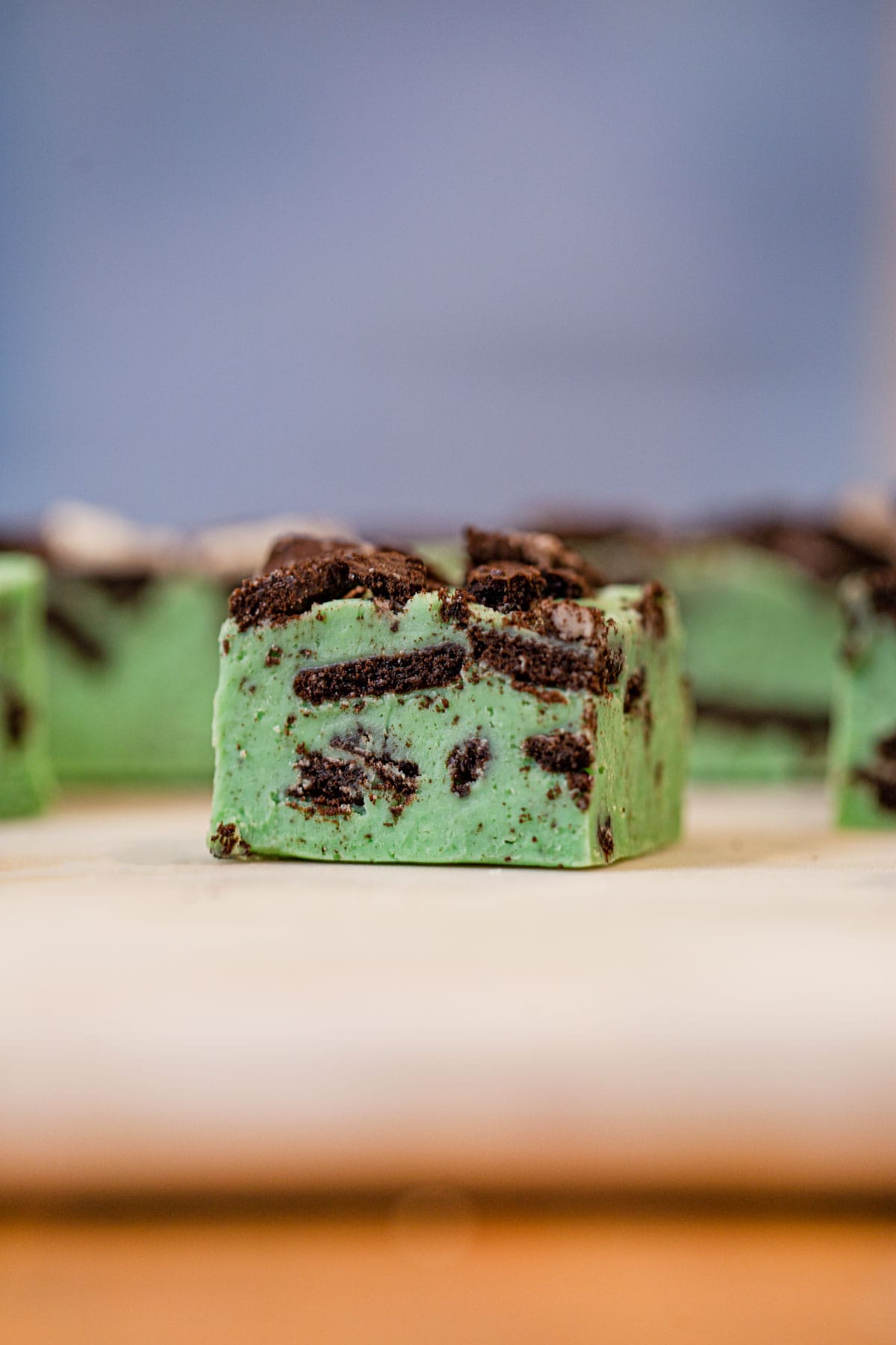 square piece of Mint Oreo Fudge