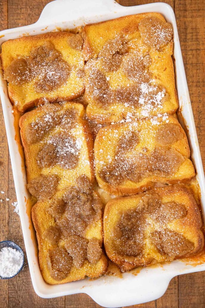 Monte Cristo Casserole in baking dish, cooked