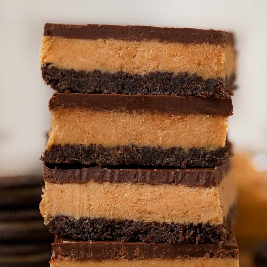 Up close photograph of Peanut Butter Oreo Bars