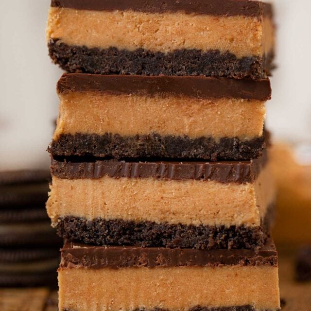 Peanut Butter Oreo Bars in a stack