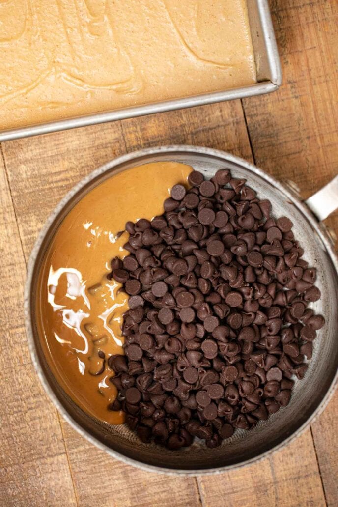Ingredients for Peanut Butter Oreo Bars in a pot