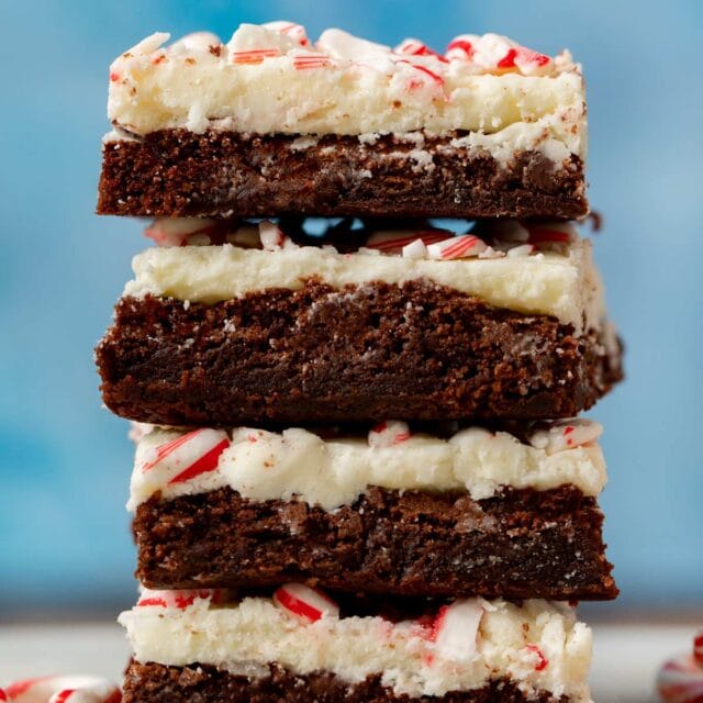 Peppermint Bark Brownies in stack