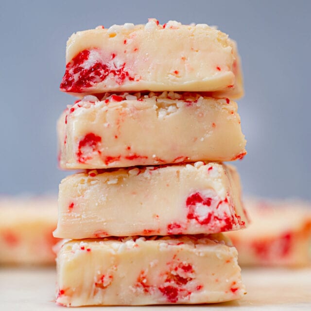 White Chocolate Peppermint Fudge on marble