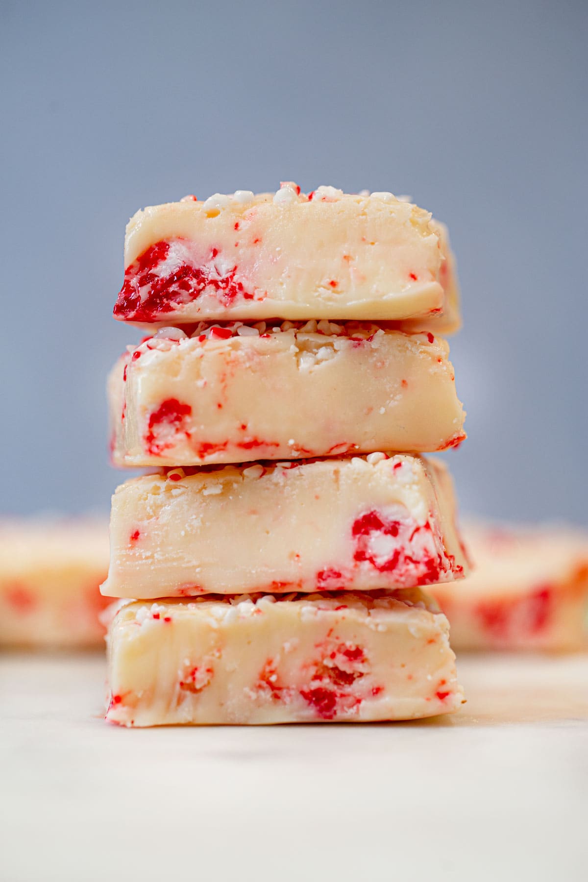 White Chocolate Peppermint Fudge on marble