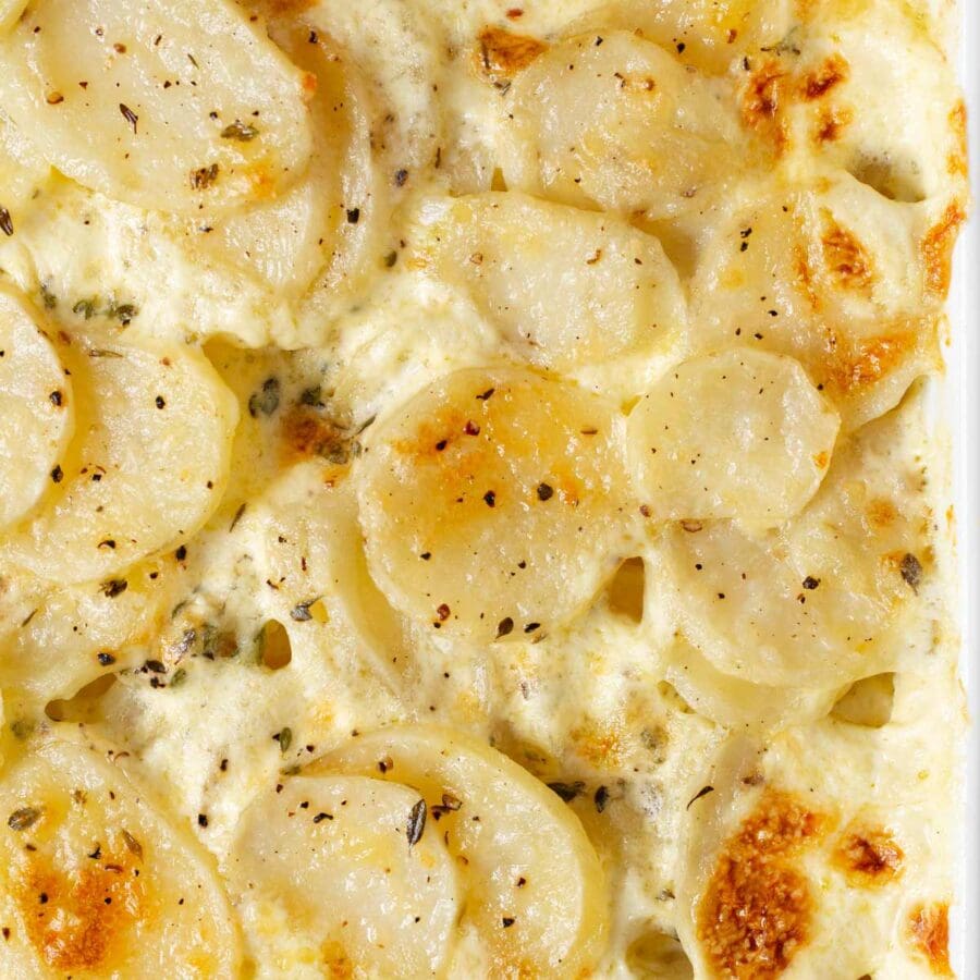 Potatoes Au Gratin in baking dish