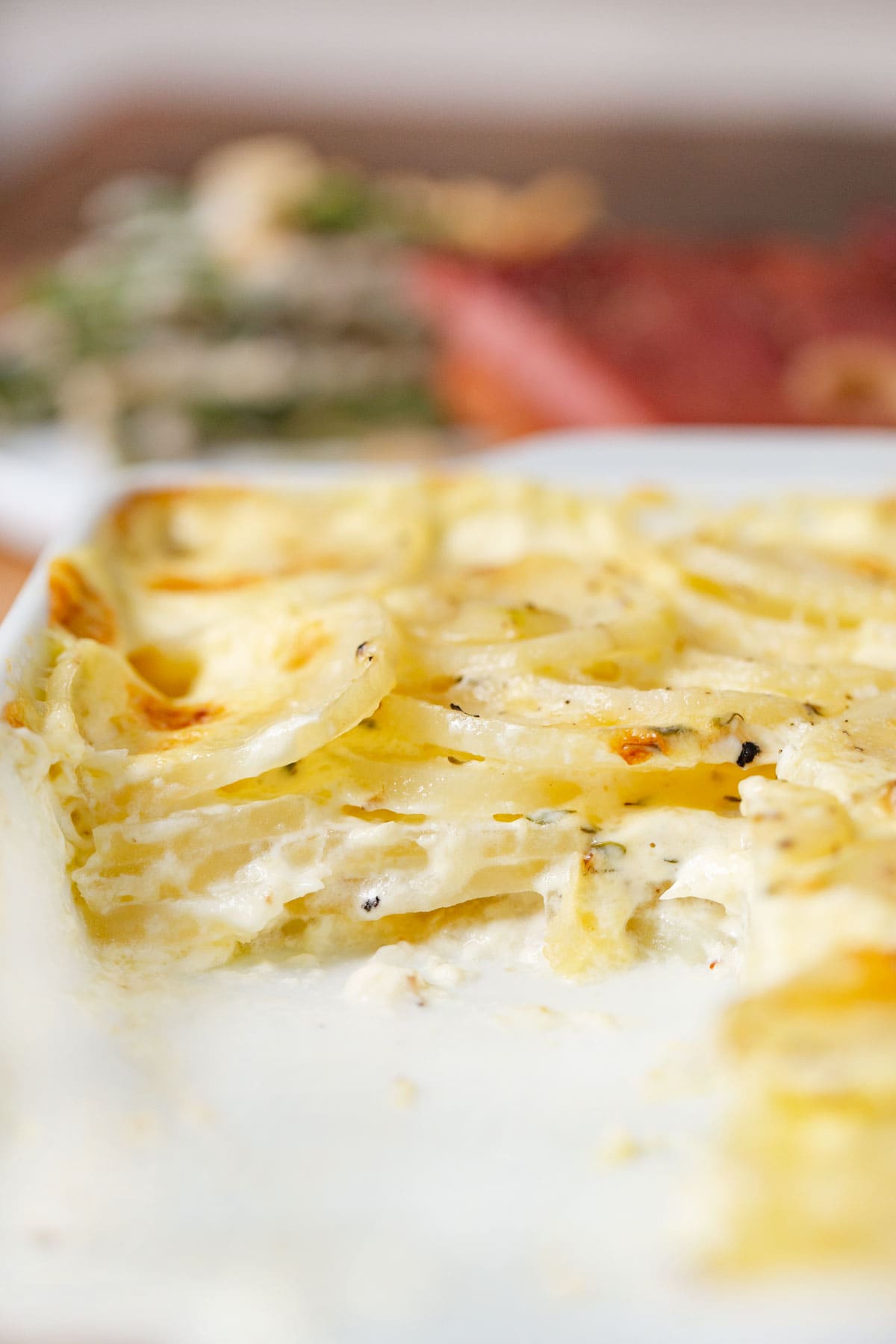 Potatoes Au Gratin cross section in baking dish