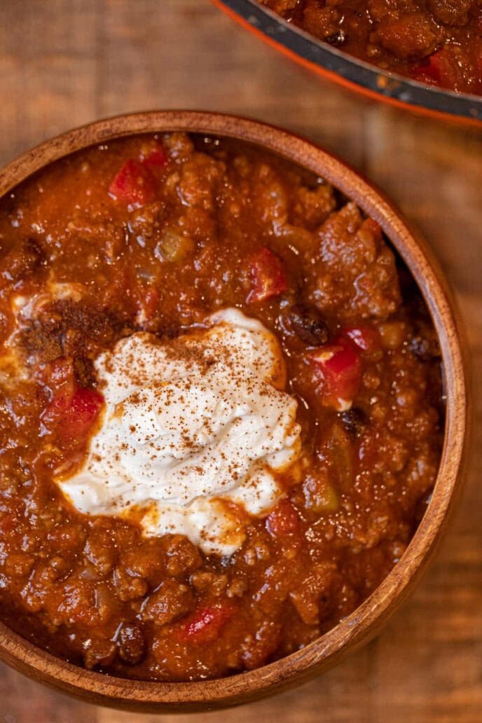 Pumpkin Chili in wooden bowl