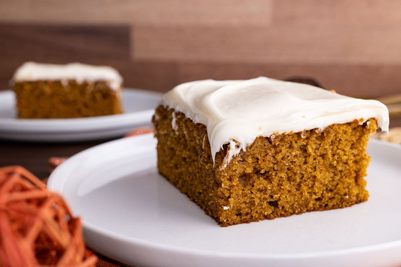 Pumpkin Sheet Cake slice on plate