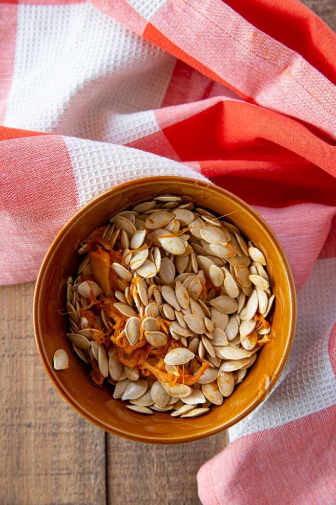 Roasted Pumpkin Seeds raw seeds in bowl