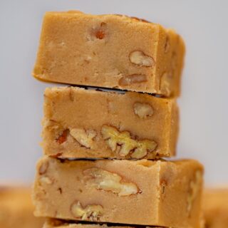 See's Bordeaux Pecan Fudge in stack