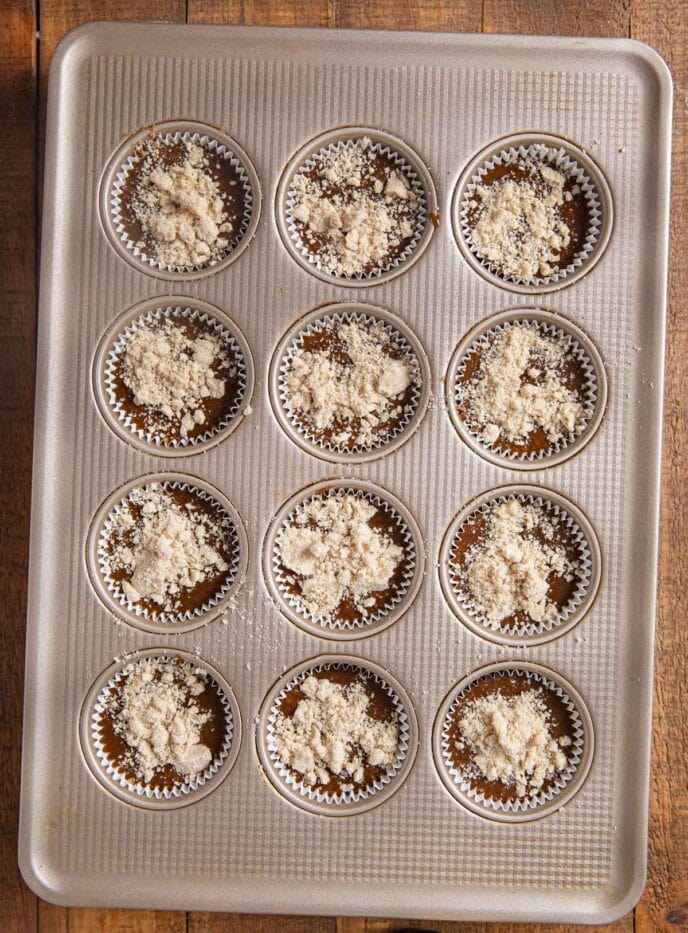 Shoofly Muffins in muffin tin before baking