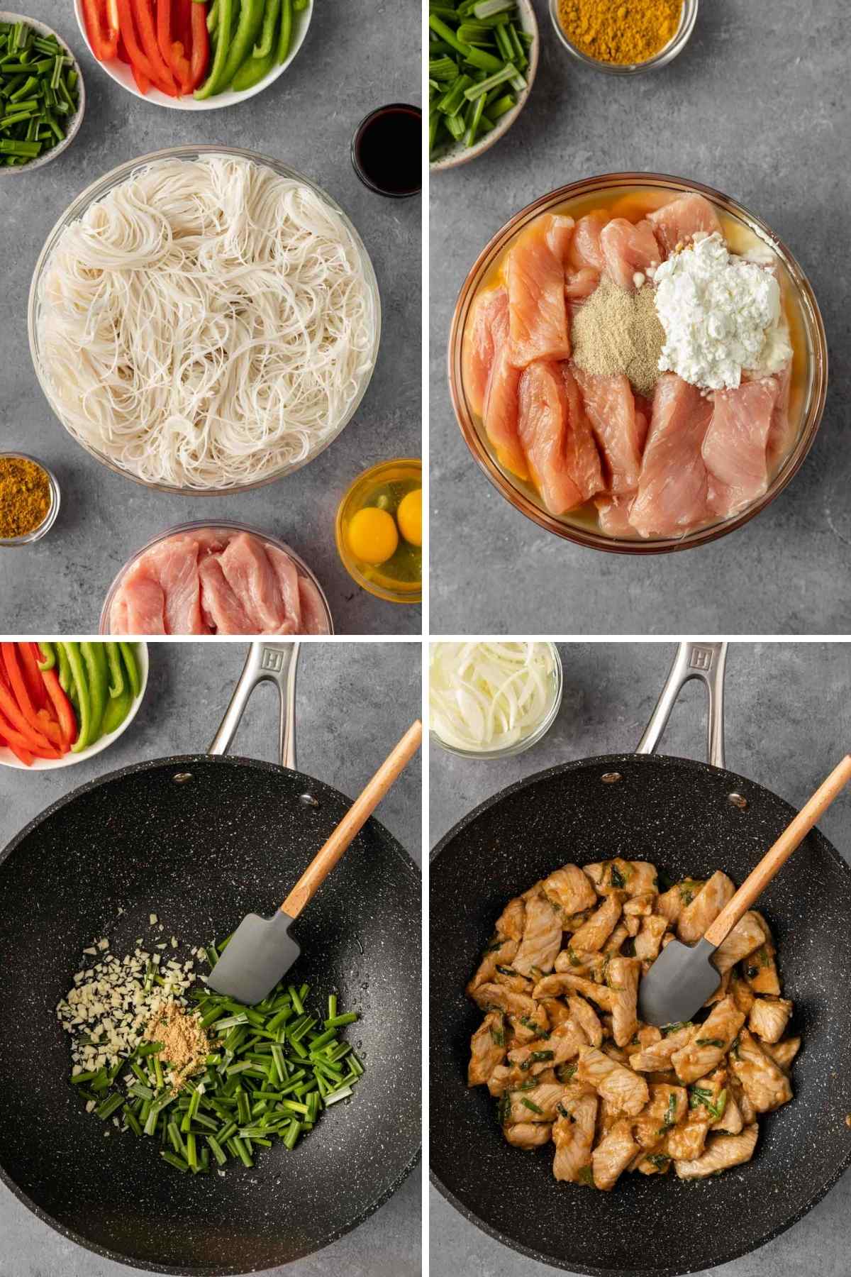 Singapore Noodles Collage of cooking steps