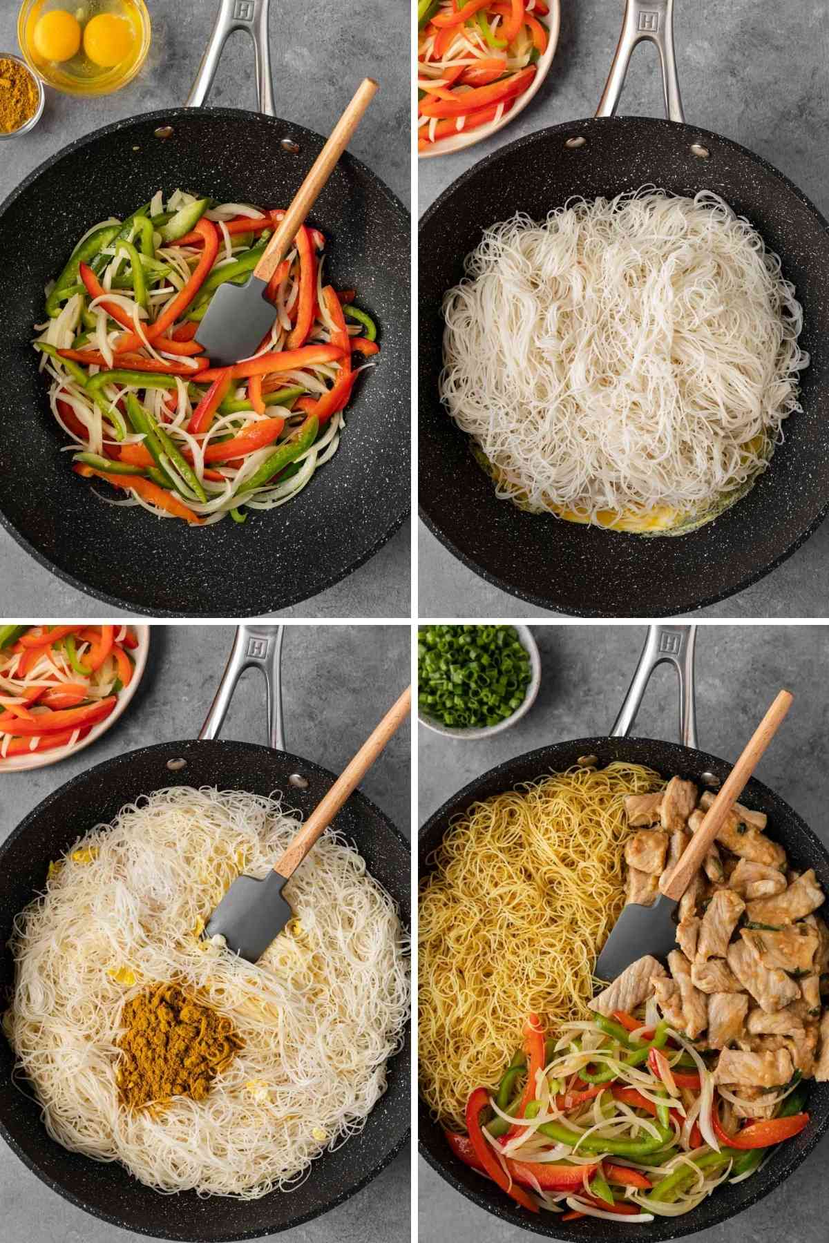 Singapore Noodles Collage of cooking steps