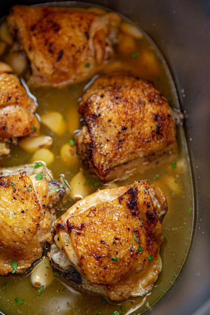 Slow Cooker 40 Clove Of Garlic Chicken Recipe Dinner Then Dessert