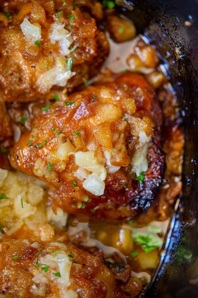 Slow Cooker Brown Sugar Pineapple Chicken in crockpot