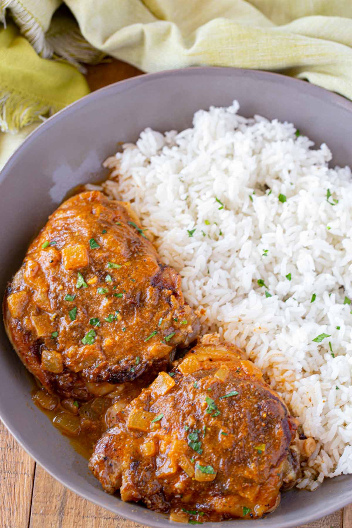 Slow Cooker Tikka Masala in grey bowl