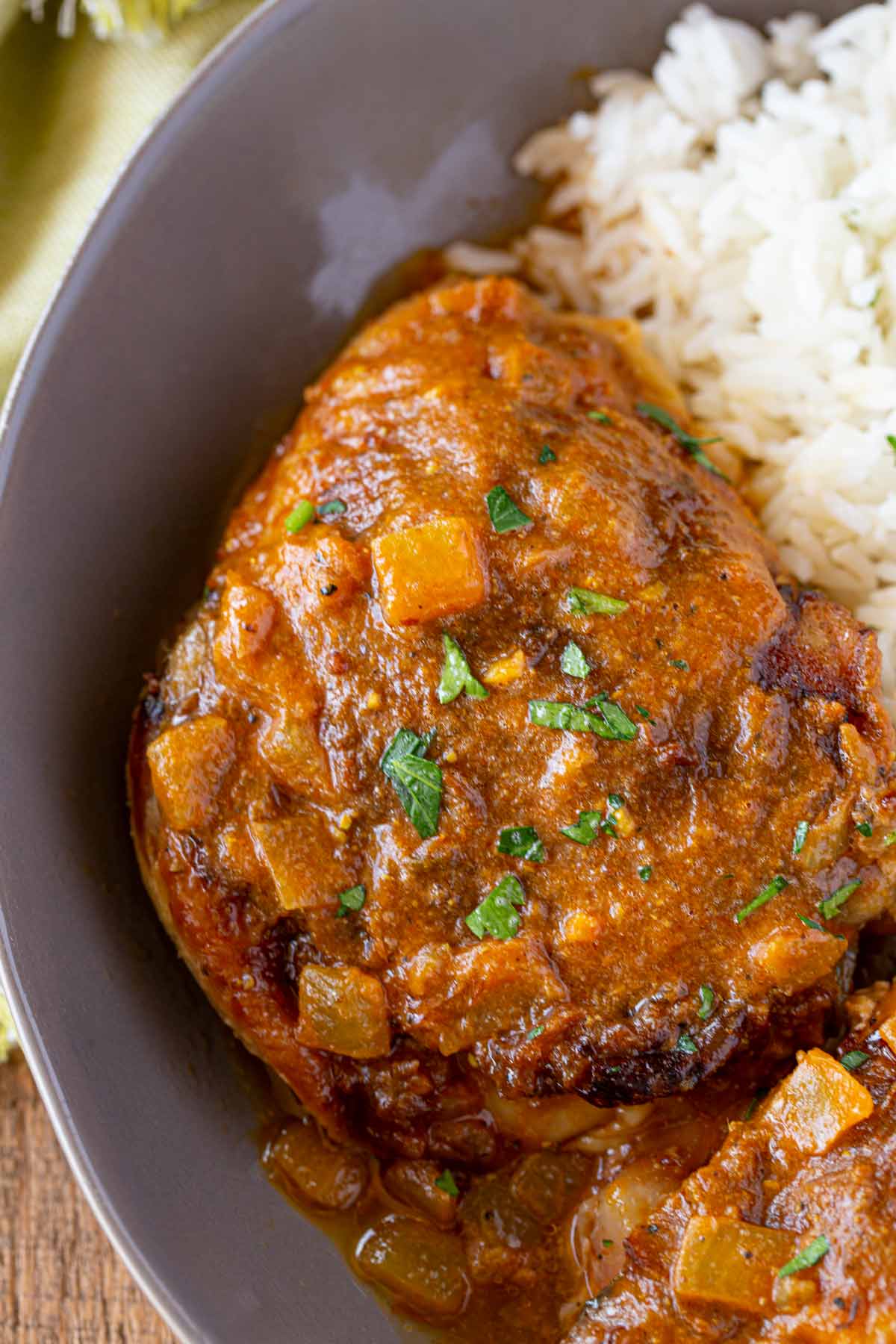 Indian Chicken Tikka Masala Crockpot thigh in bowl with rice