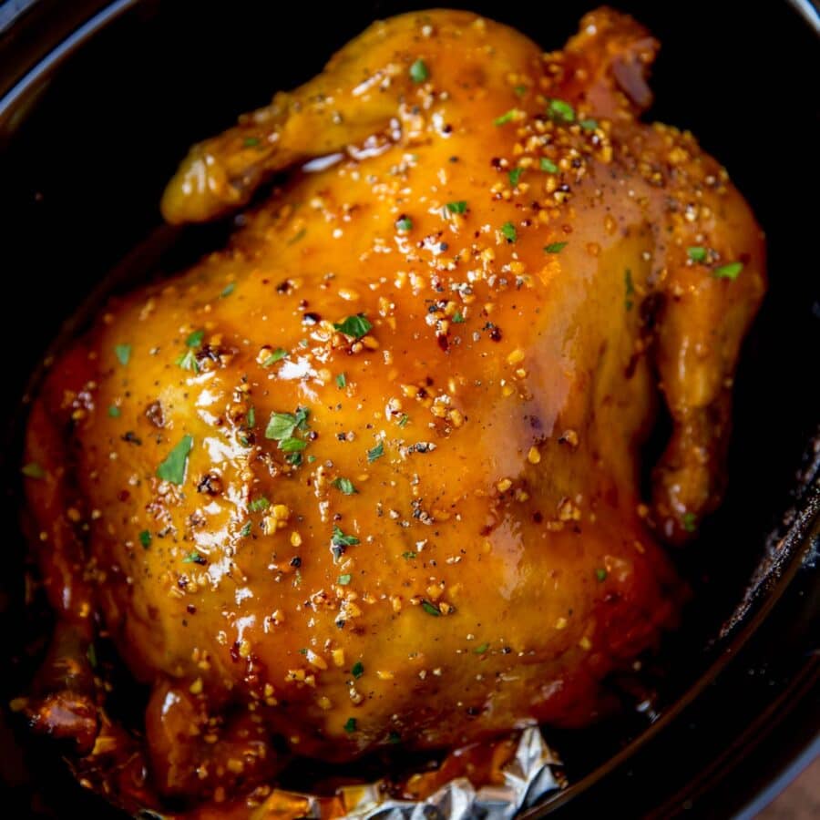 Slow Cooker Honey Orange Garlic Chicken in crock pot