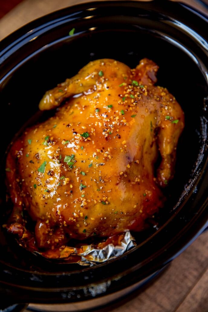 Slow Cooker Honey Orange Garlic Chicken in crock pot