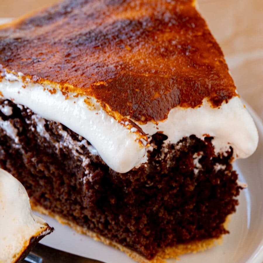 Slice of S'mores Pie with bite taken out