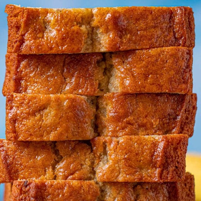 Banana Bread slices in stack 4x3