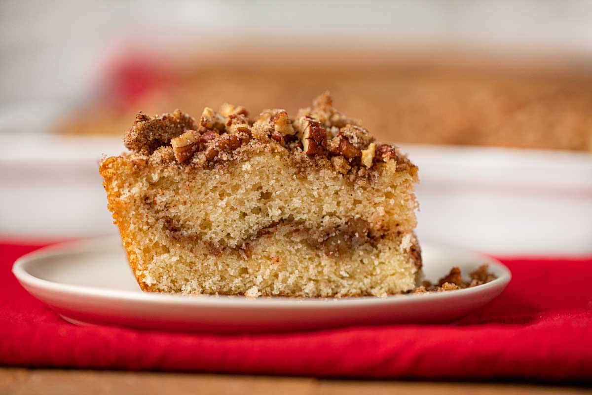 Sour Cream Coffee Cake on cream plate