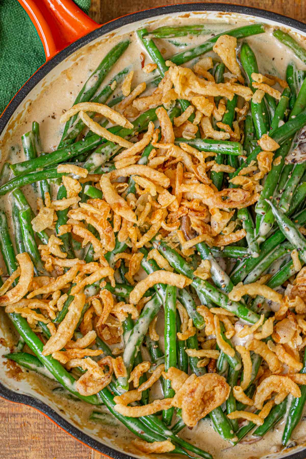 Slow Cooker Green Bean Casserole - Onion Rings and Things