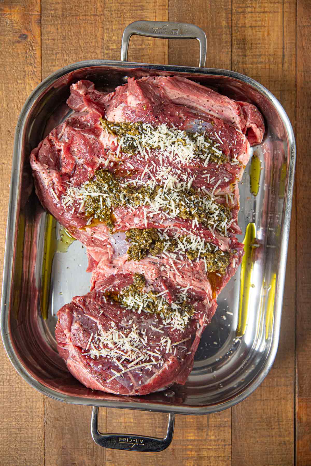 uncooked Stuffed Leg of Lamb with pesto and Parmesan